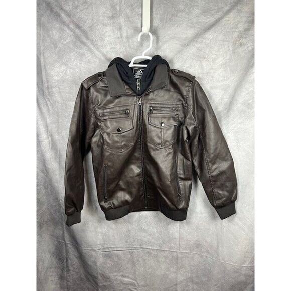Unbranded Other - Men's Faux Leather Jacket w/ Removable Hood Motorcycle Jacket Causal Warm Small